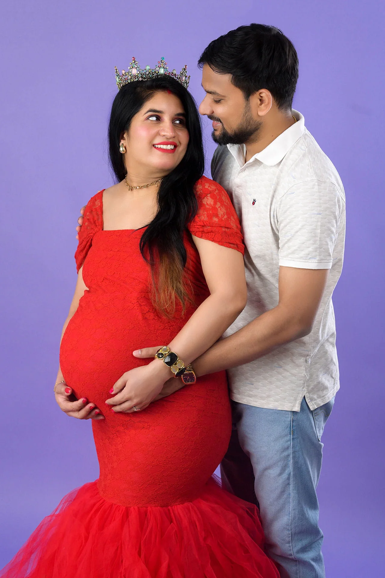 lavendar themed red dress