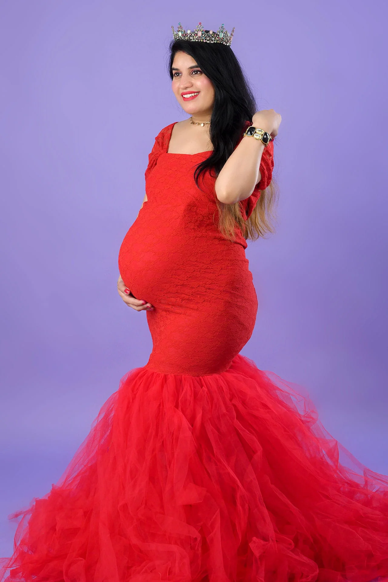 maternity gown in red