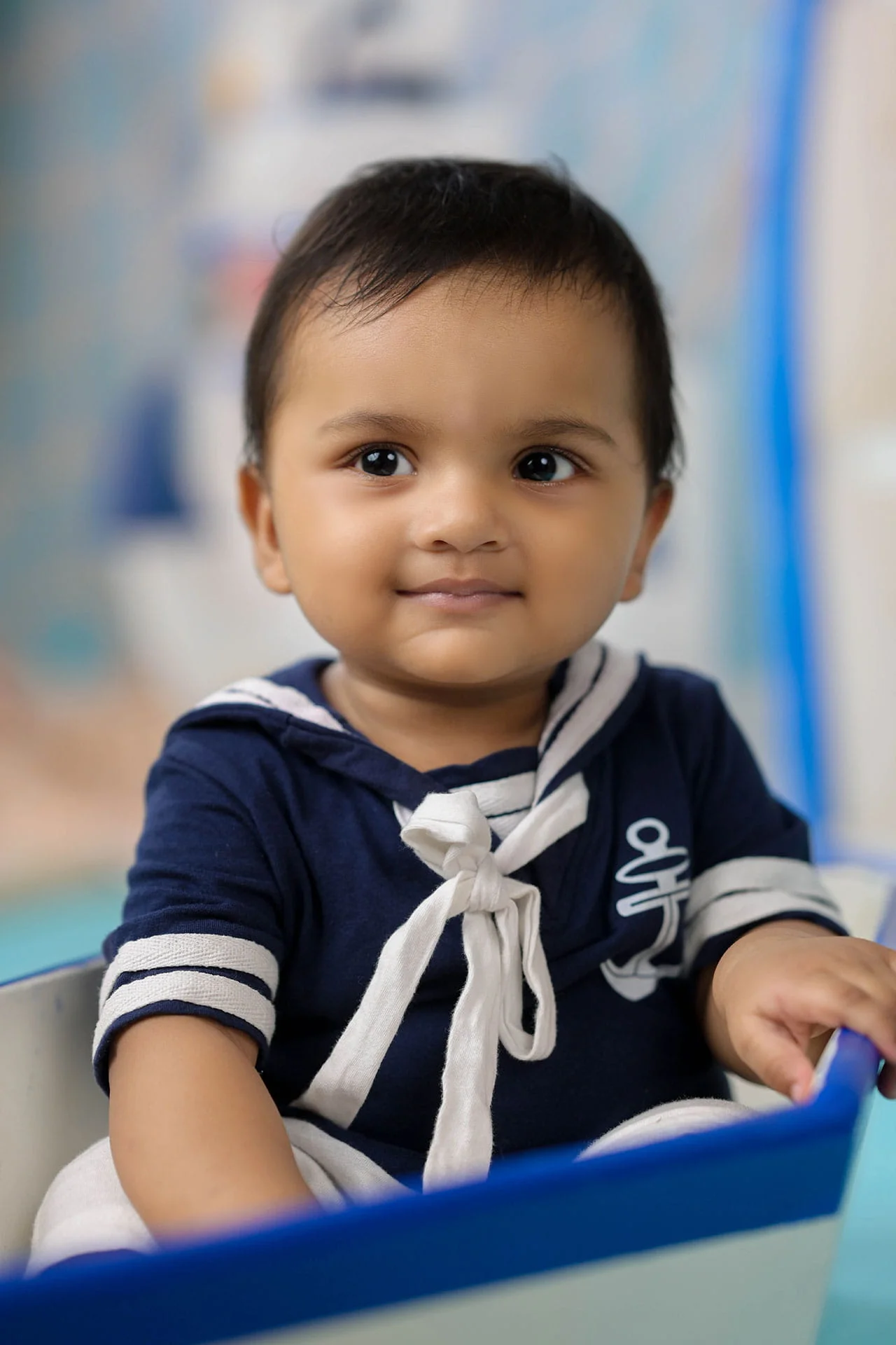 baby in sailor theme close up shot